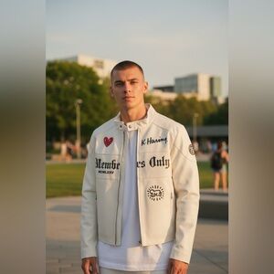 Members Only White Bomber Jacket with Patches